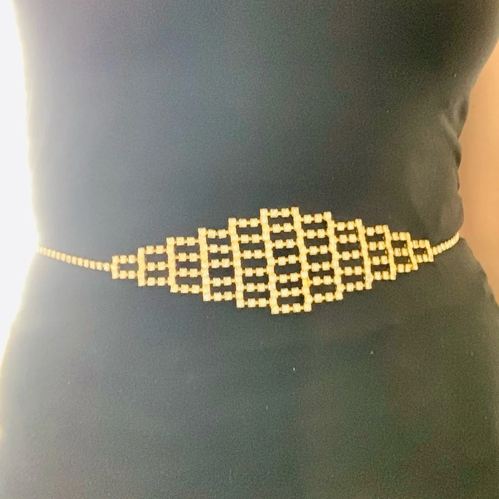 Vintage rhinestone chain belt 24” - 35” silver
